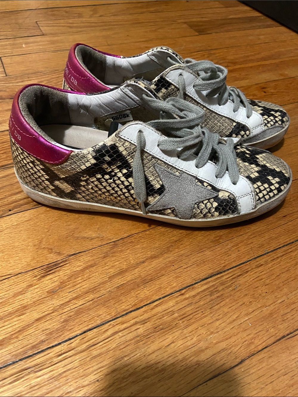 Golden Goose Women's Snake-Print Sneakers with Pink Heel Tab